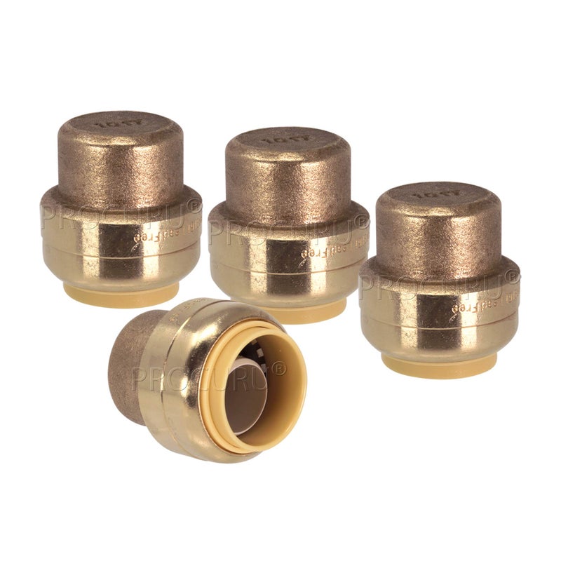 PROCURU 4-Pack 1/2-Inch PushFit End Cap, Push-to-Connect Brass Plumbing Fitting for Copper, PEX, CPVC, PE-RT Pipes (8X3012-4P) - Image 1